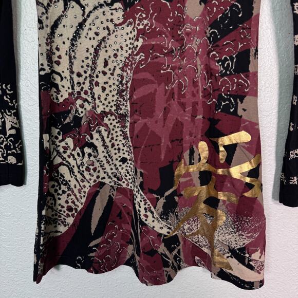 Christian Audigier Crystal Rock Shirt Womens Small Y2K Tuni Tsunami Rhinestone - Picture 7 of 12